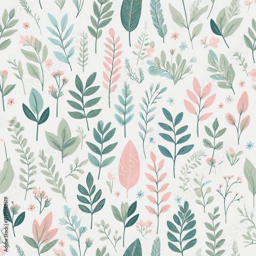 Illustration Motif Fleurs et Feuillages Nature Végétation, Papier Peint Couleurs diverses Vecteur