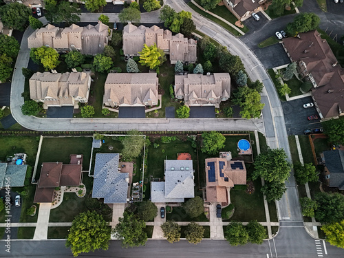 Aerial View of Suburban Neighborhood: Townhomes and Residential Streets