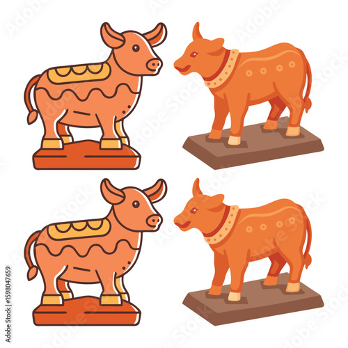 Stylized Orange clay Bull Statues