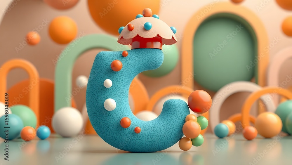 Naklejka premium 3D Illustration Playful 'U' Surrounded by Colorful Accents.