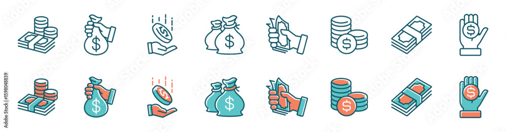 custom made wallpaper toronto digitalcollection of money cash coin and dollar billfold icon line set finance currency bank balance investment earning profit deposit savings  signs vector outline illustration
