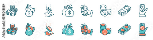 Wallpaper Mural collection of money cash coin and dollar billfold icon line set finance currency bank balance investment earning profit deposit savings  signs vector outline illustration Torontodigital.ca