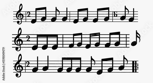 Musical notation displayed on staves, featuring various note durations and clef signs, illustrating melodic patterns.