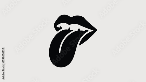 Iconic black silhouette of lips with tongue sticking out, symbolizing rebellion, rock and roll, and bold expression, perfect for music or cultural themes.