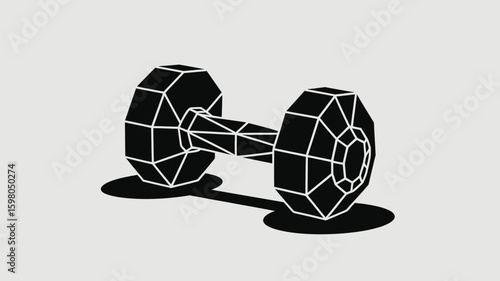 Geometric dumbbell with polygonal facets and minimalist design symbolizing strength, fitness, and modern sports training concepts.