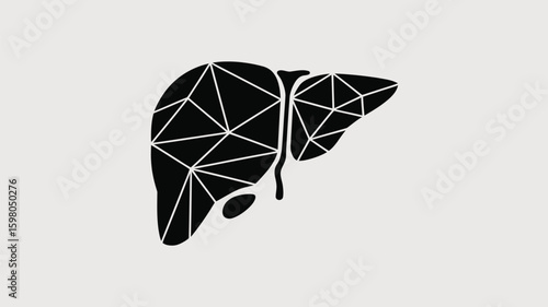 Geometric black human liver silhouette with internal lines creating a modern, stylized medical representation ideal for health and science concepts