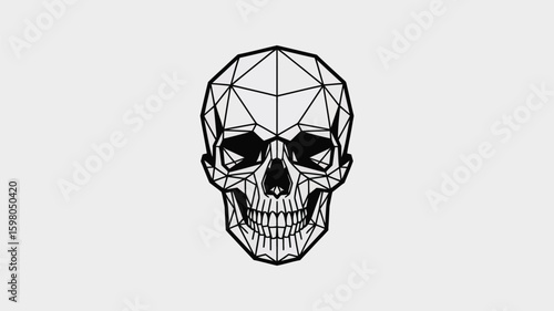 Geometric low poly skull illustration with sharp lines and dark eye sockets, symbolizing death, danger, or abstract art, presented cleanly against a neutral backdrop for versatile use.