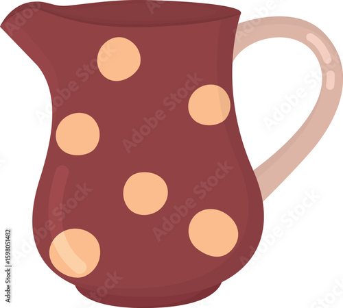 Cute polka dot milk jug isolated on white background. Illustration of creamer jug for coffee or tea