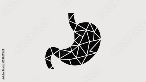 Geometric black stomach silhouette with abstract triangular pattern, representing digestive health and internal anatomy for medical and science concepts