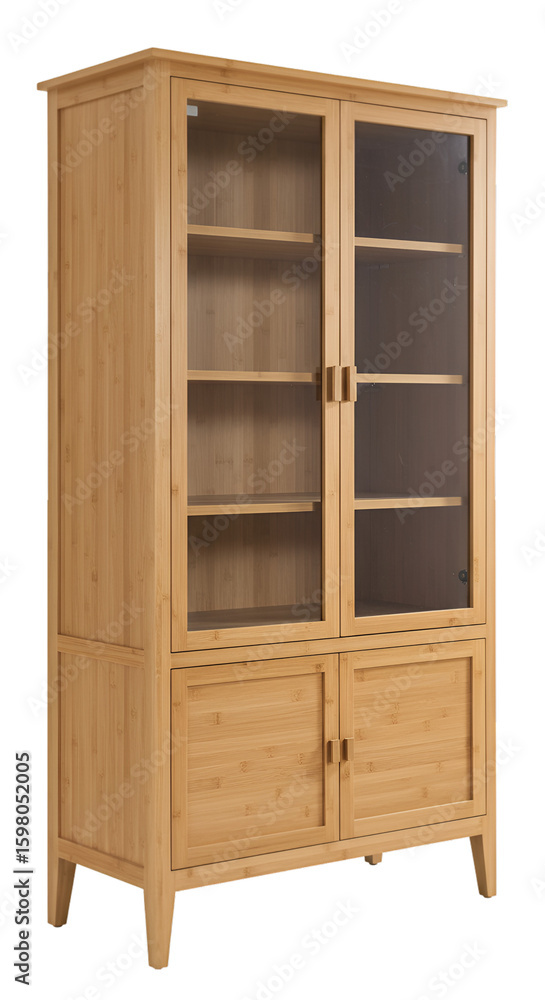 Obraz premium Bamboo Display Cabinet with Glass Doors on Transparent Background