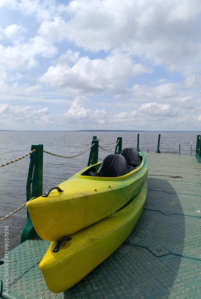 Fototapeta premium kayak, boat on the lake shore, rafting,