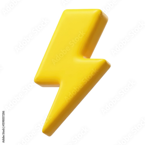 Bright yellow 3D lightning bolt icon isolated on solid black background with sharp clean edges
