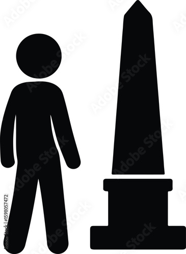 Silhouette person next to an obelisk monument Vector Illustrator