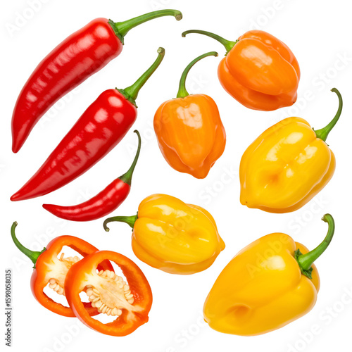 Assortment of Chili Peppers on Black Background