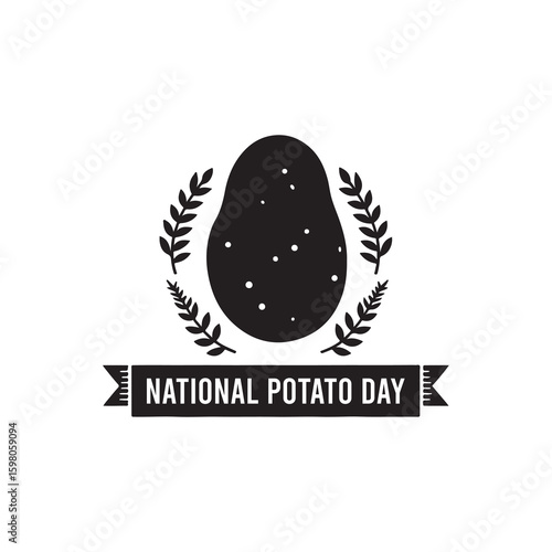 National Potato Day Silhouette Vector Illustration, Solid White Background.