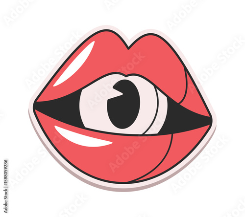 Psychedelic red lips with eye