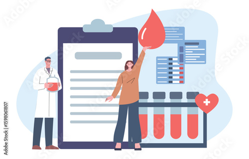 Blood check up. Check your blood for various diseases, diabetes, vitamin deficiency, sexually transmitted diseases. Medical vector concept