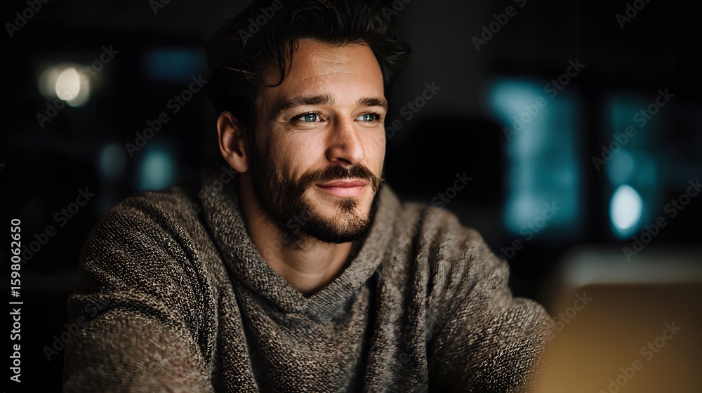 Obraz premium Focused man deeply engaged in study and learning