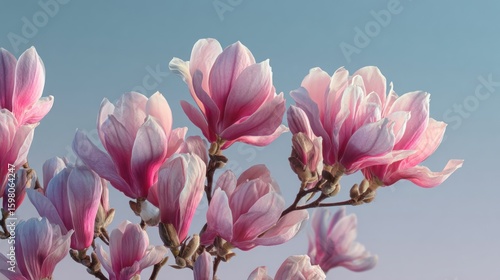 Delicate magnolia blossoms against a soft sky