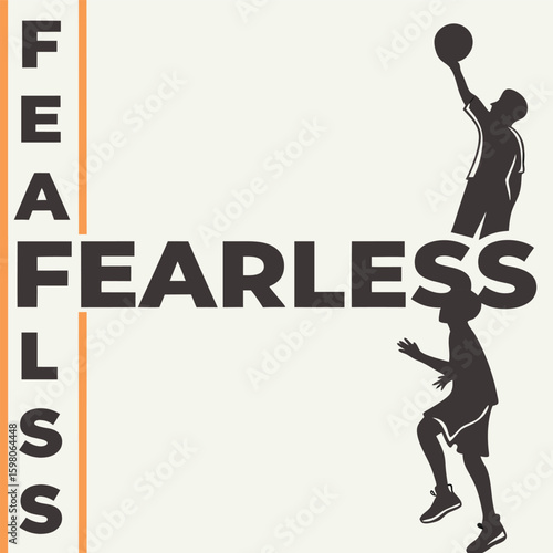 Vertical bold block letters stacked down the side “FEARLESS” edgy athletic-style side print with shadow effects football player silhouette vector illustration