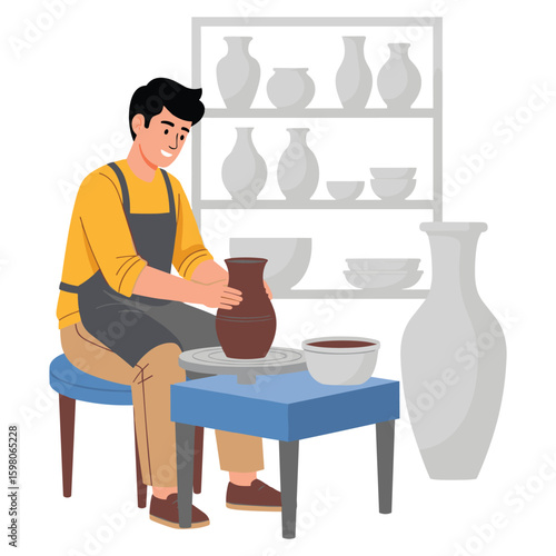 Smiling Potter Crafting Clay Pot