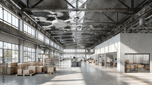 in modern logistics facility sleek drones and robots efficiently navigate their surroundings