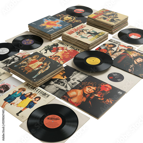 Collection of Vintage Vinyl Records and Album Covers
