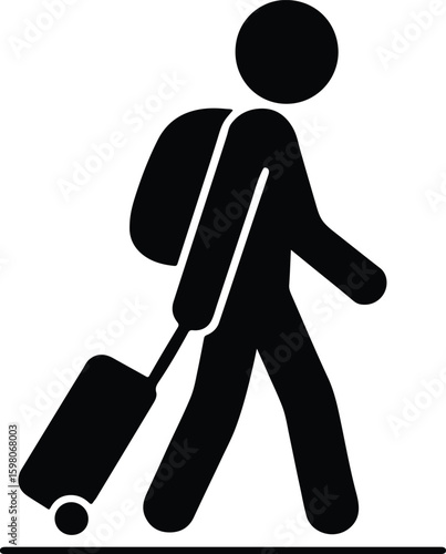 Silhouette traveler with backpack and rolling suitcase Vector Illustrator