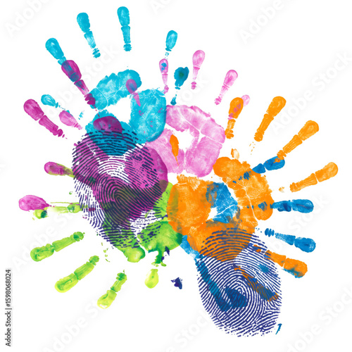 Colorful Handprints Illustration on Transparent Background