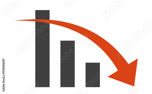 Business decline chart with downward red arrow and bar graph – loss and crisis concept illustration
