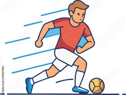 Young athlete skillfully dribbling a soccer ball on the field during a match