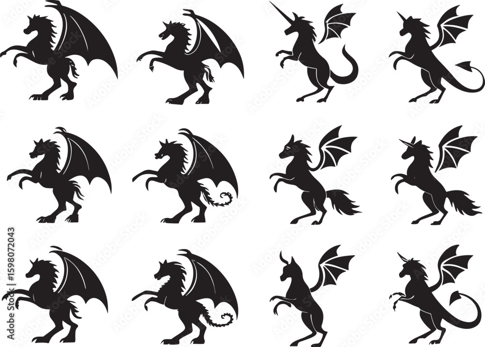 Obraz premium Fantasy Creatures Icon Bundle Silhouette Clipart Set for Cricut & Sublimation