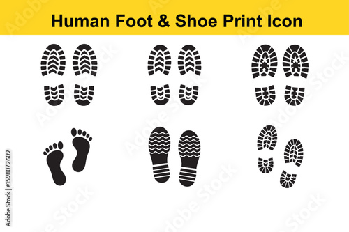 Footprints and Shoe Prints Icon Set Vector Illustration of Human Foot and Shoe Impressions vector