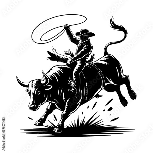 Cowboy with bull rodeo vector silhouette