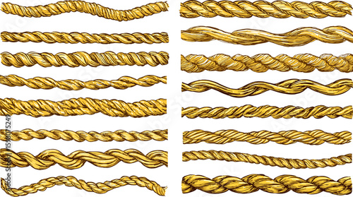Isolated hand drawn rope borders. Decorative ropes, twisted threads sketch style. Drawing border for design cards, banners posters, vector clipart