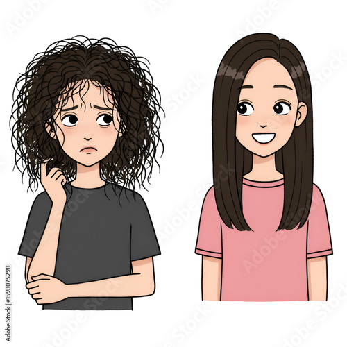 Illustration of a Sad Girl and Happy Girl