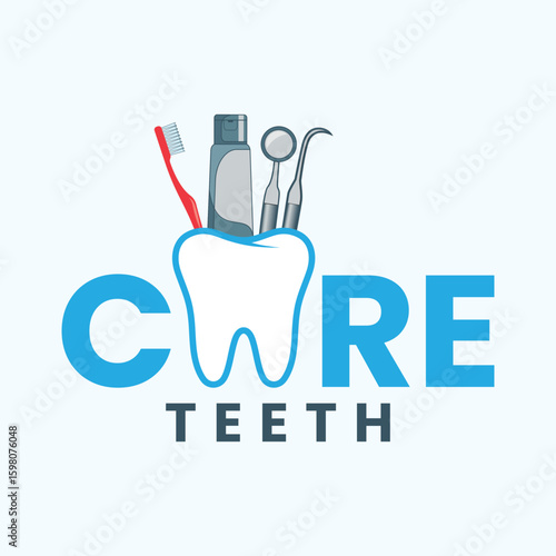 A modern and creative dental care logo design featuring the word "CARE TEETH" for memorable and trustworthy brand identity. Ideal for dental clinics, oral health services, tooth whitening brands.