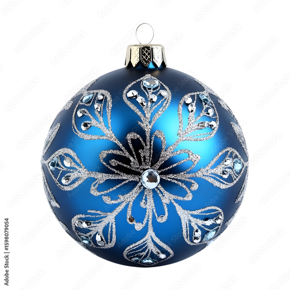 Fototapeta premium Elegant Blue Christmas Ball with Sparkling Diamond Flower Decoration