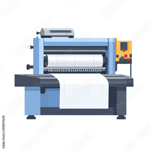 Flat Illustration of a Large Format Printer with White Paper Output