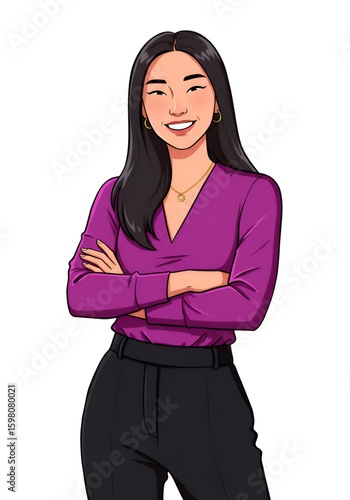 Illustration of Confident Businesswoman with Arms Crossed