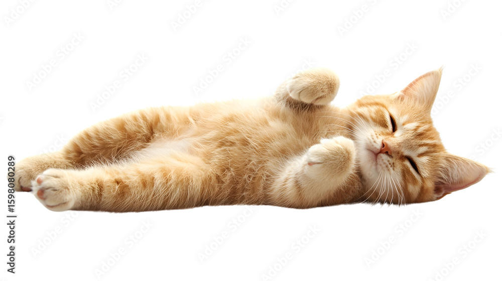 Fototapeta premium British Cat Lying and Playing on White Background