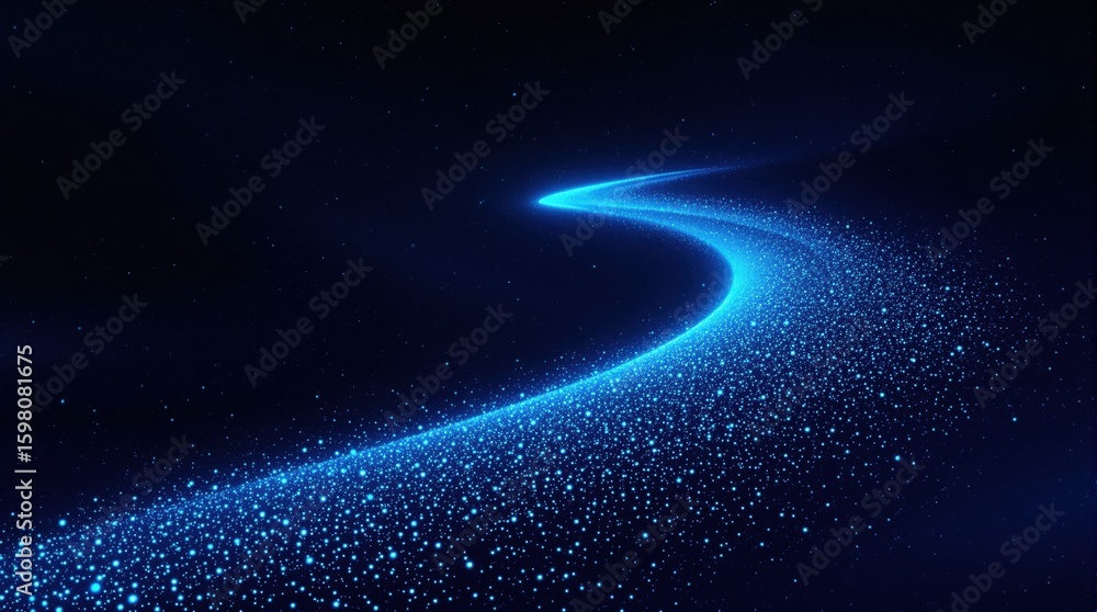 Fototapeta premium Glowing Blue Stardust Trail Across Dark Space