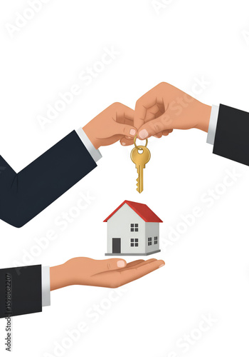 Illustration of Handing Over House Key and Miniature House