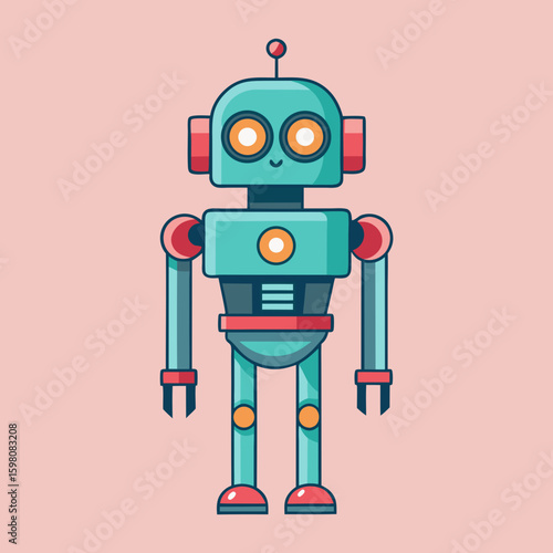 Cute cartoon robot character with a friendly expression and a teal body