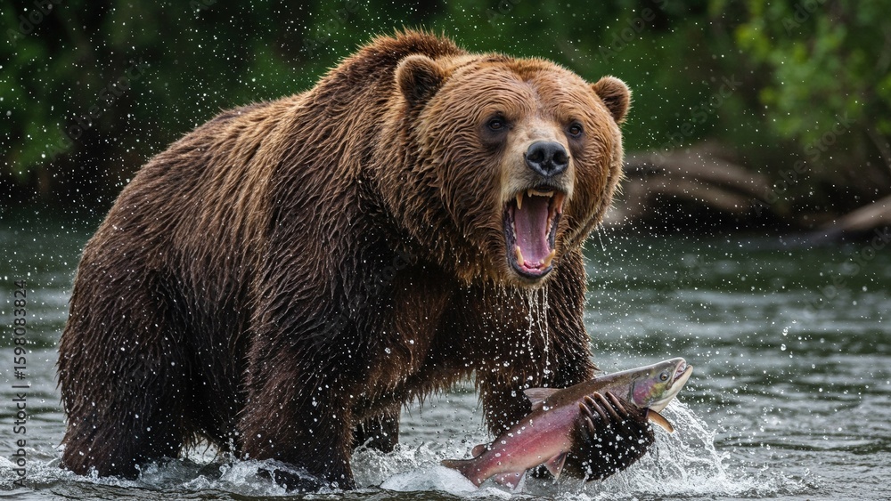 grizzly bear catching a salmon grizzly bear catching a salmon