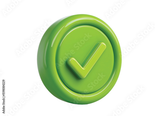 check mark button green icon. in cartoon plastic style minimal. 3d isolated on transparent background png