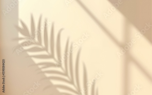 Beige wall background with palm leaf shadow minimalist photography. High quality