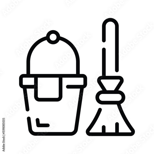 Ready to use linear icon of filled cleaning bucket