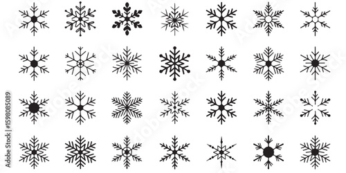 black vector various snowflakes silhouettes set