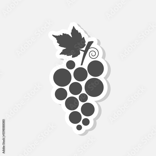 Grapes with leaf icon sticker isolated on gray background